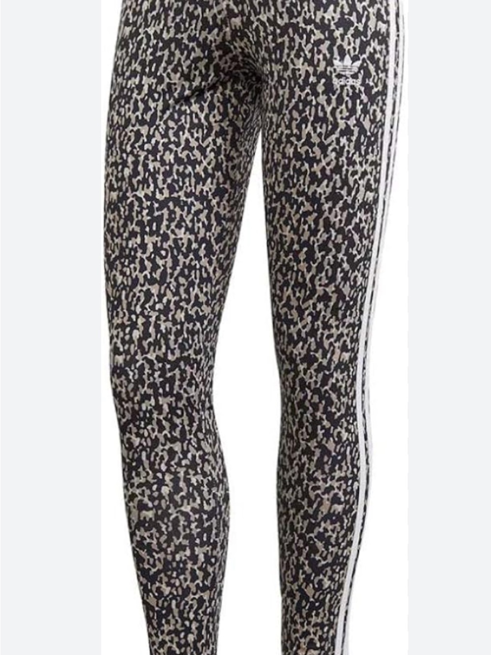 adidas Leopard-Pattern 3-Stripe Leggings - Black & Cream